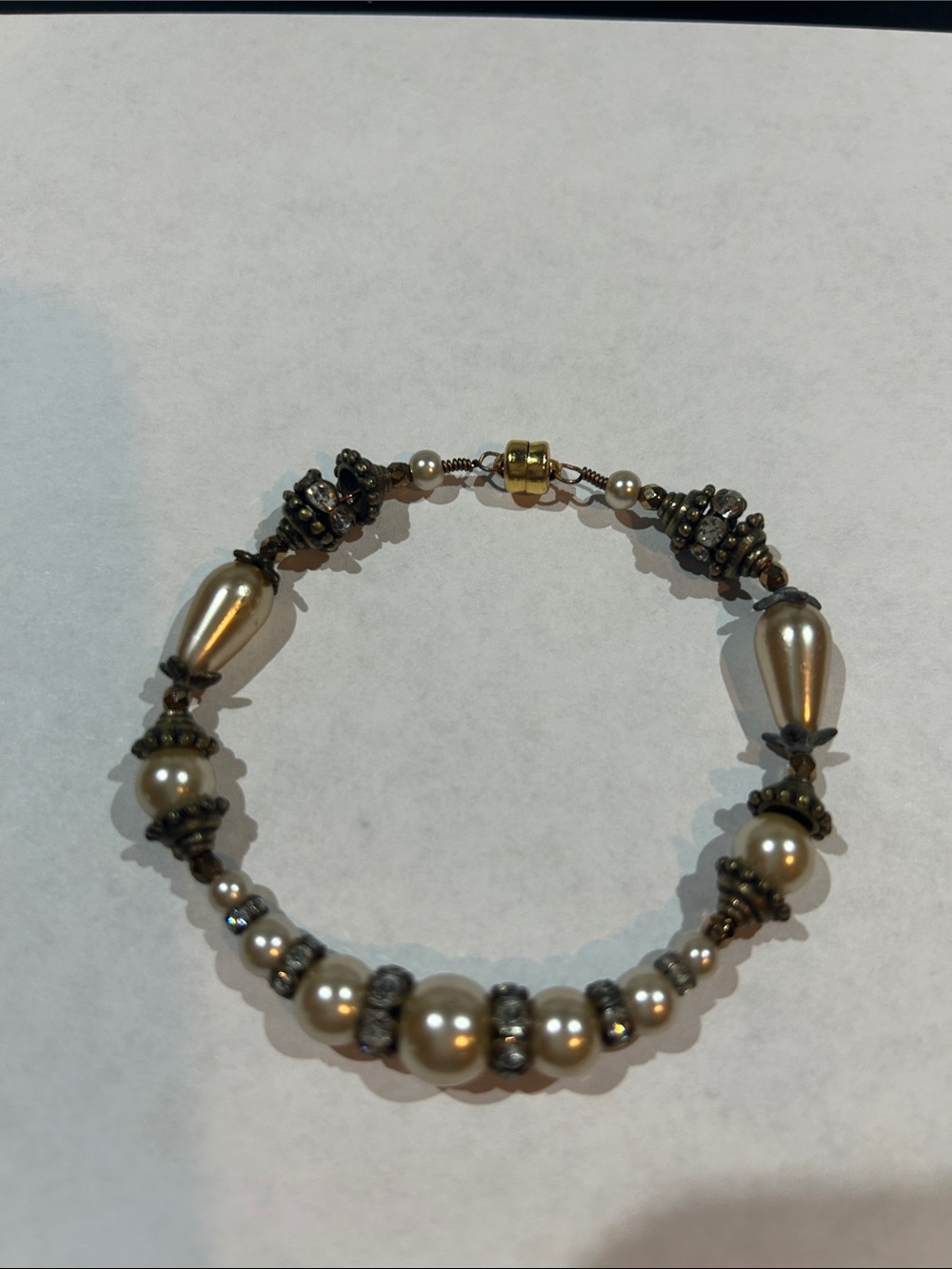 Cream Pearl and Antique Gold Magnetic Bracelet!